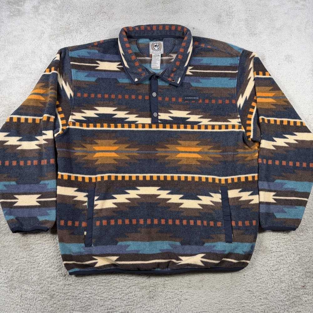 Cinch Sweatshirt Mens 2XL Blue 1/4 Snap Western Aztec Stripe Southwest Pullover